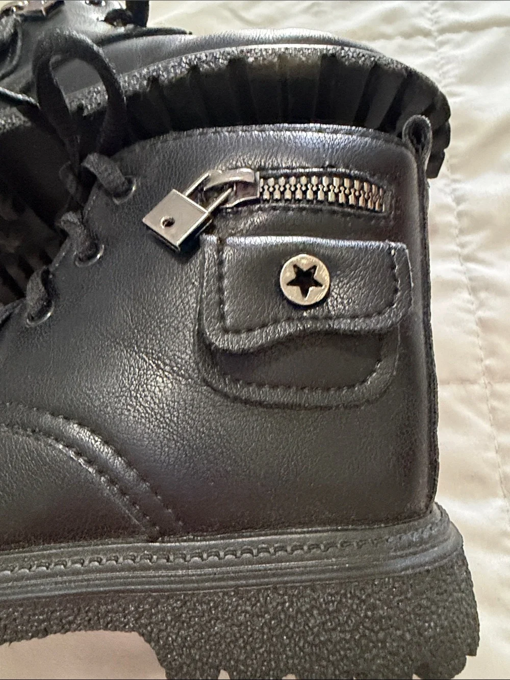 Kids Black Lace-Up Combat Boots with Side Pocket Detail